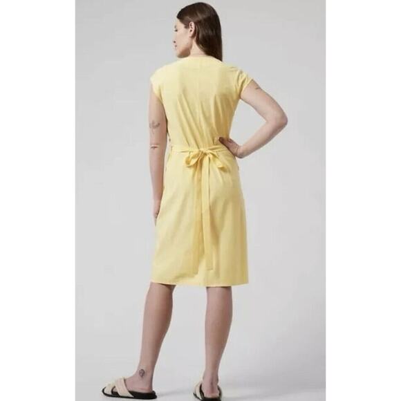 Athleta Newport Wrap Dress City Stripe Lunaria Yellow Size 3X NWT Pockets Summer - Picture 2 of 11